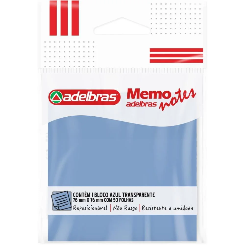 Bloco De Recado Autoadesivo Memonote Transparente 76X76 Az Adelbras (Unidade) - imagem 2