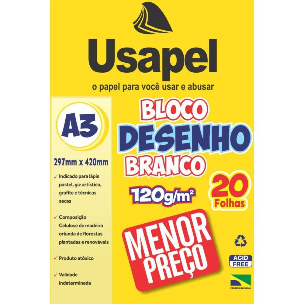 Bloco Tecnico Sem Margem Usapel Desenho A3 120G 20Fls Filiperson (Pct.c/05) - imagem 2