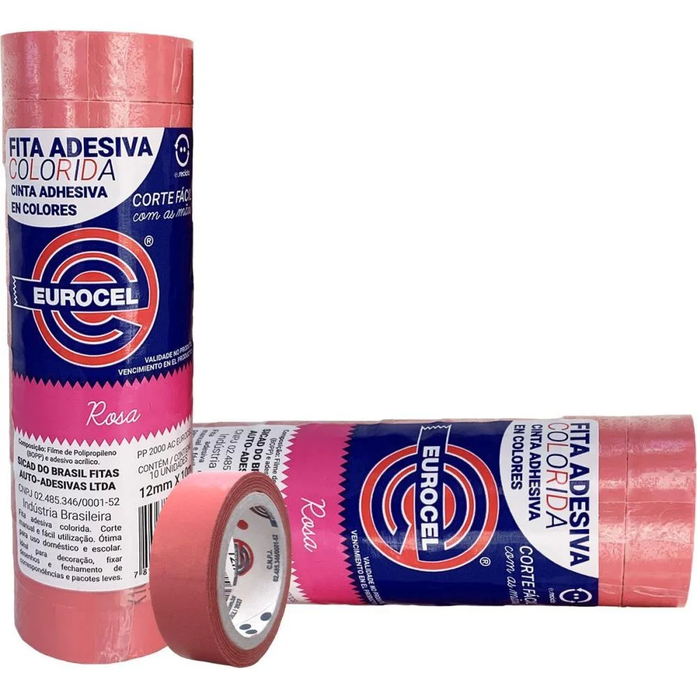 Fita Adesiva Pp 2000 12Mmx10M Rosa Eurocel (Pct.c/10) - imagem 5