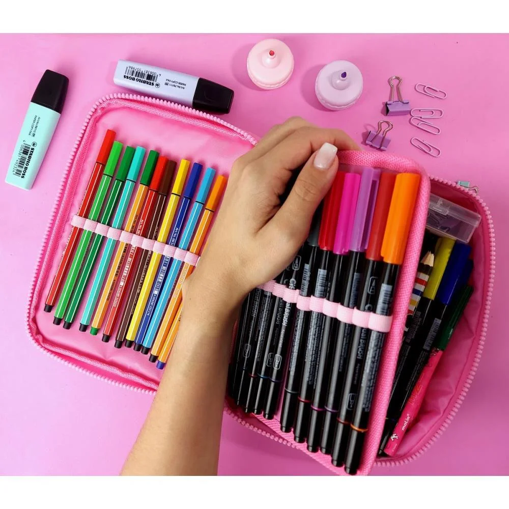 Estojo Box Tecido Rosa C/Divisorias Dac (Unidade) - imagem 5