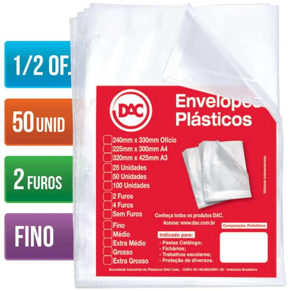 Envelope Plastico Oficio 2 Furos Finos 1/2 Dac (Pct.c/50) - imagem 3