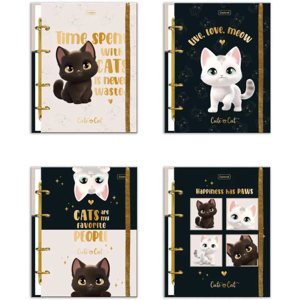 Caderno Argolado Cute Cat C/Elast 4Cap.incl.80F Cadersil (Unidade) - imagem 2
