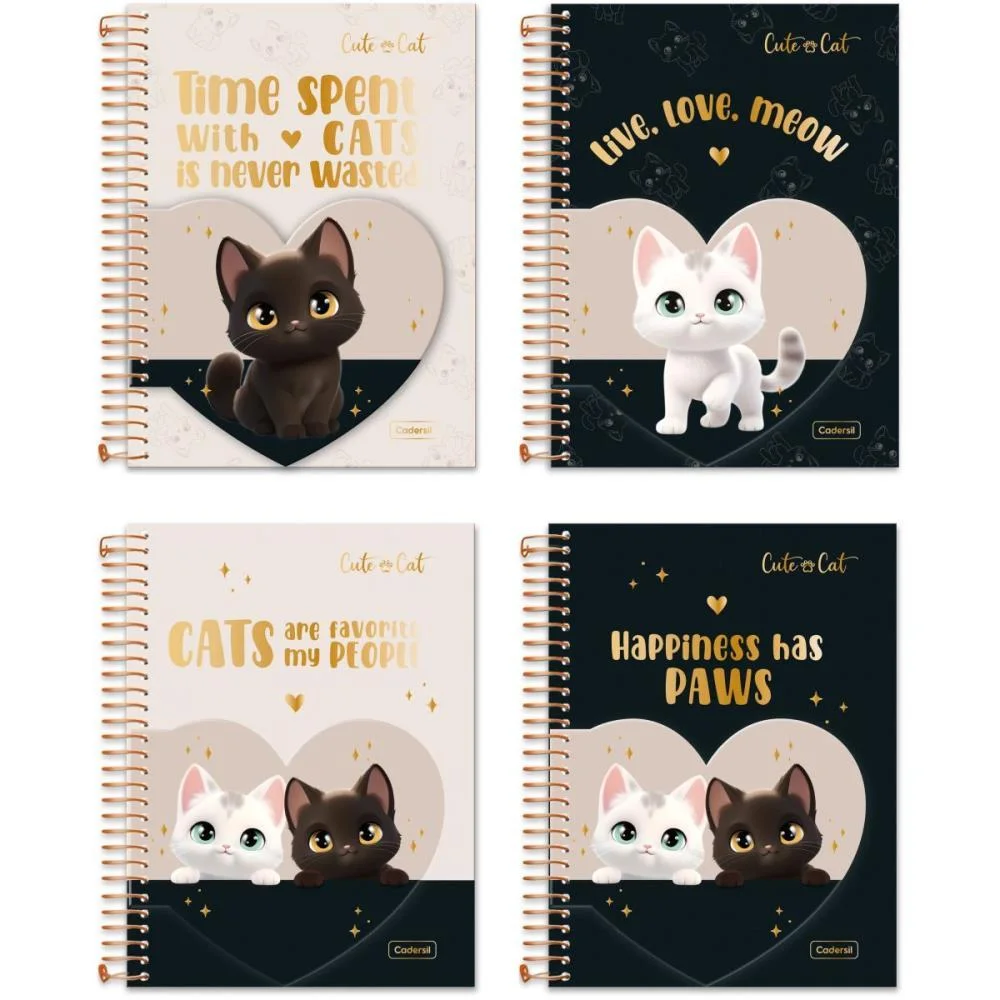 Caderno 01X1 Cp.dura Colegial Cute Cat C/Bloco Coracao 80F(S Cadersil (Unidade) - imagem 2