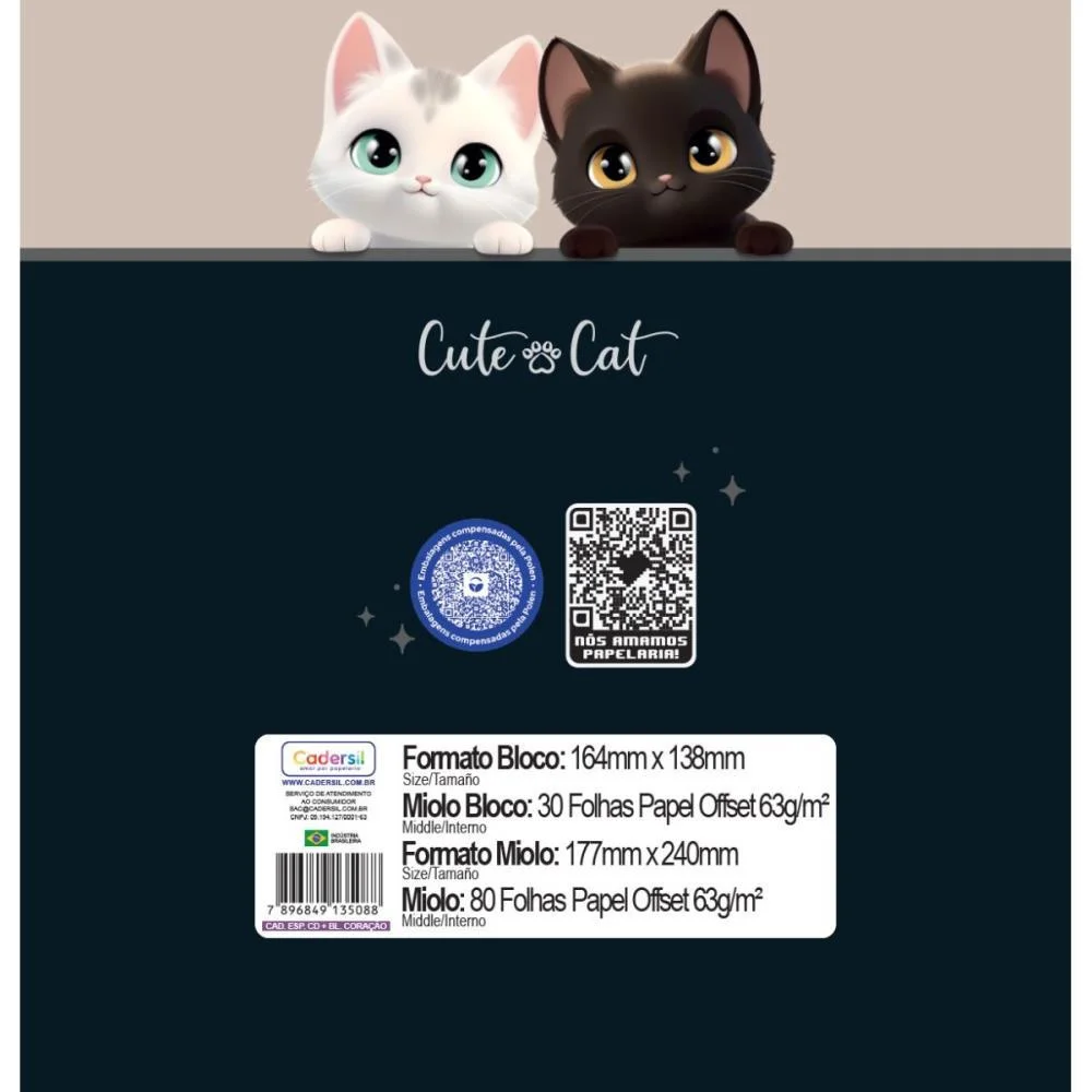 Caderno 01X1 Cp.dura Colegial Cute Cat C/Bloco Coracao 80F(S Cadersil (Unidade) - imagem 20