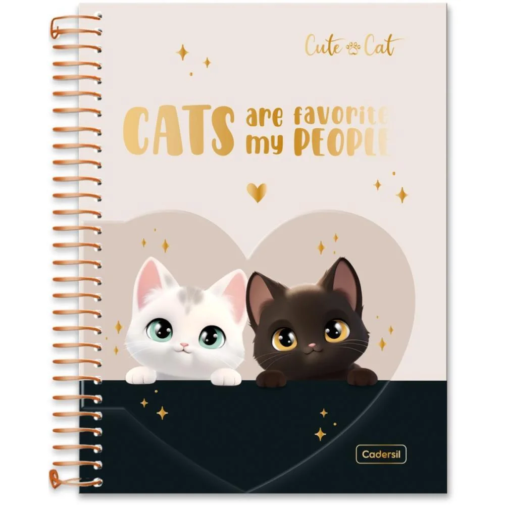 Caderno 01X1 Cp.dura Colegial Cute Cat C/Bloco Coracao 80F(S Cadersil (Unidade) - imagem 3
