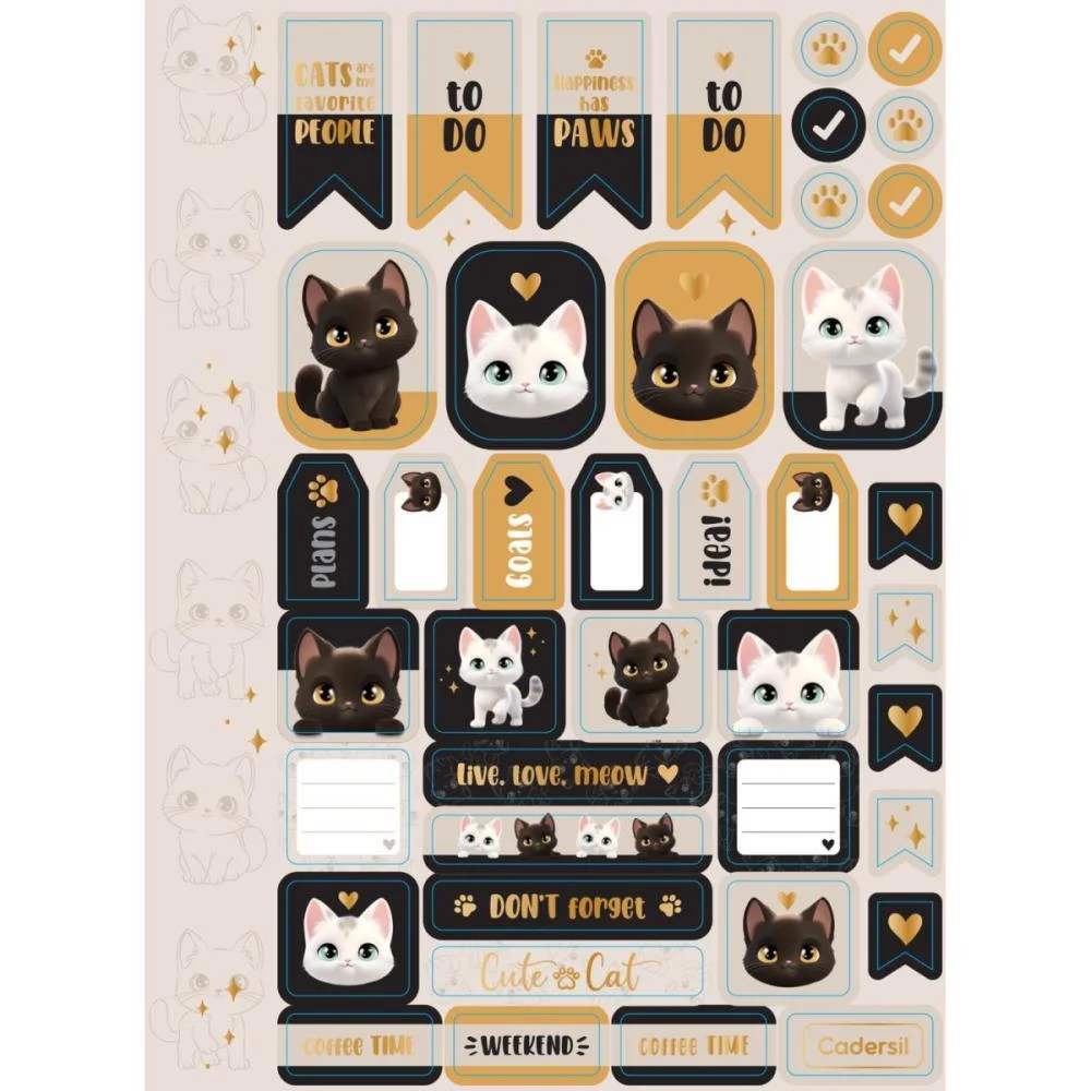 Caderno 01X1 Cp.dura Colegial Cute Cat C/Bloco Coracao 80F(S Cadersil (Unidade) - imagem 8