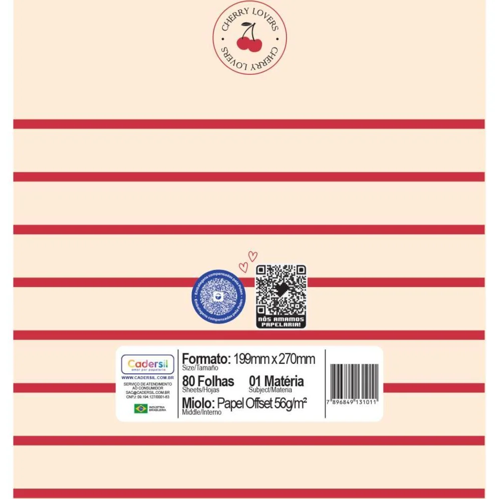 Caderno 01X1 Capa Dura Cherry Lovers 80Fls Cadersil (Pct.c/04) - imagem 9