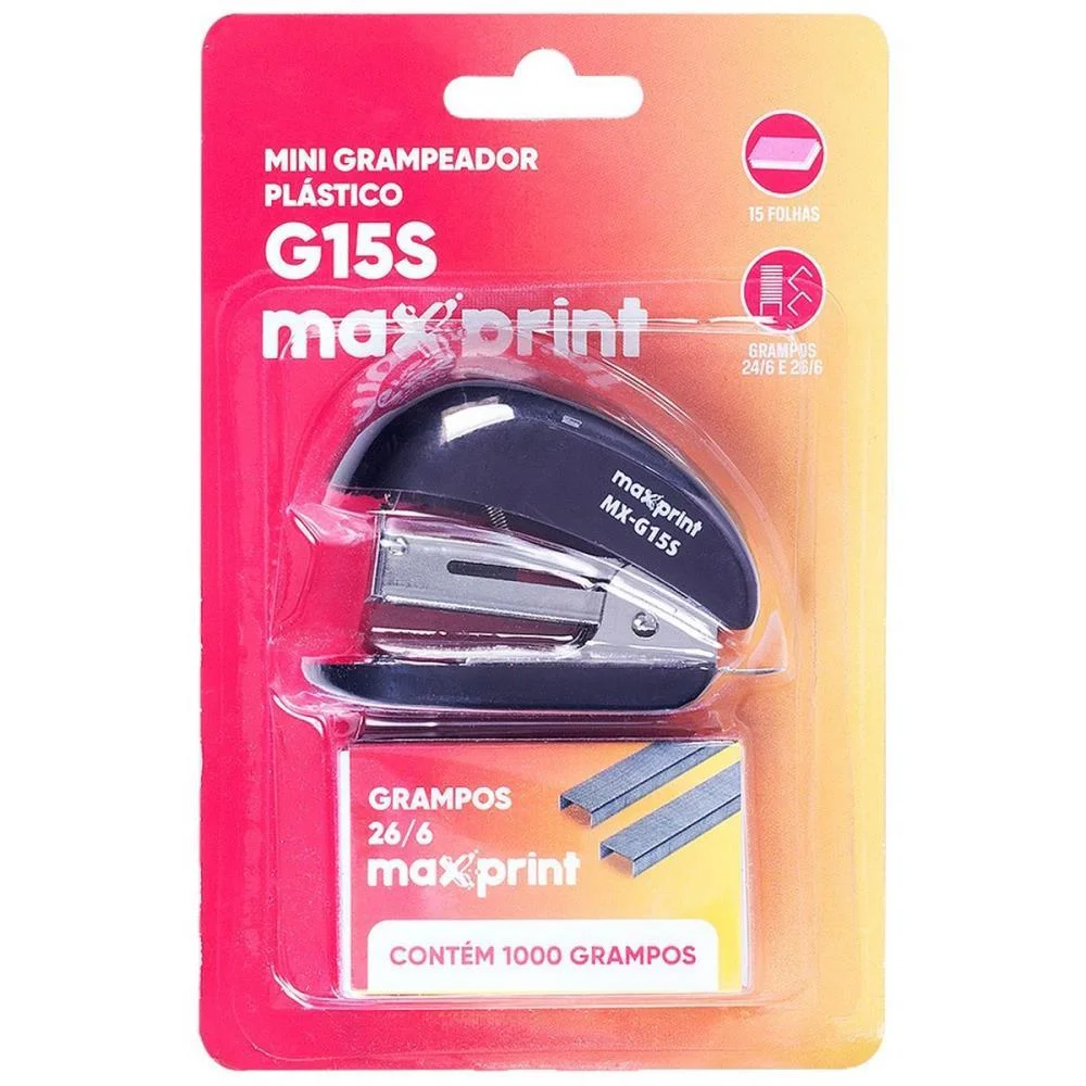 Grampeador Mini Mx-G15S Preto C/1000 Grampos Maxprint (Unidade) - imagem 5