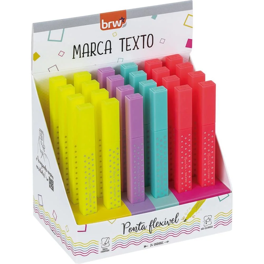 Caneta Marca Texto Square 4 Cores Neon Brw (Dp.c/24) - imagem 2
