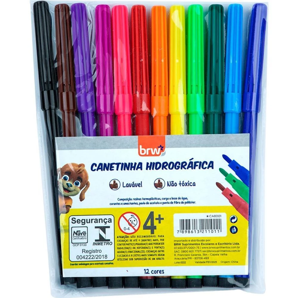 Caneta Hidrografica 12 Cores Brw (Blister) - imagem 2