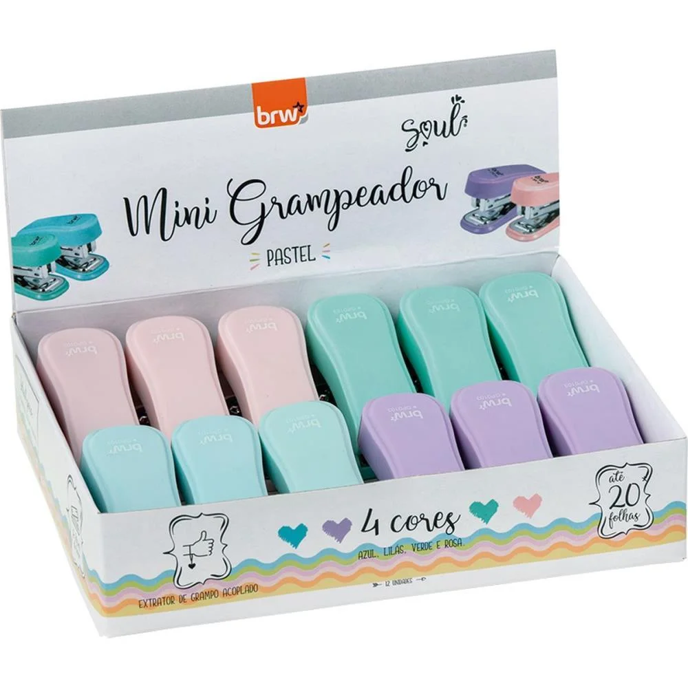 Grampeador Mini P/20Fls 6Cm Plast. Cores Paste Brw (Dp.c/12) - imagem 7