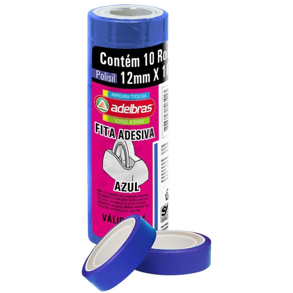 Fita Adesiva Polisil 12Mmx10M. Azul Adelbras (Pct.c/10) - imagem 3