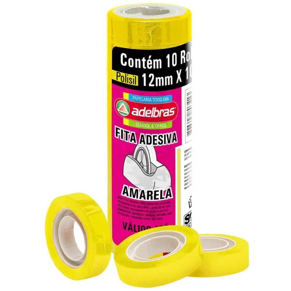 Fita Adesiva Polisil 12Mmx10M. Amarelo Adelbras (Pct.c/10) - imagem 3