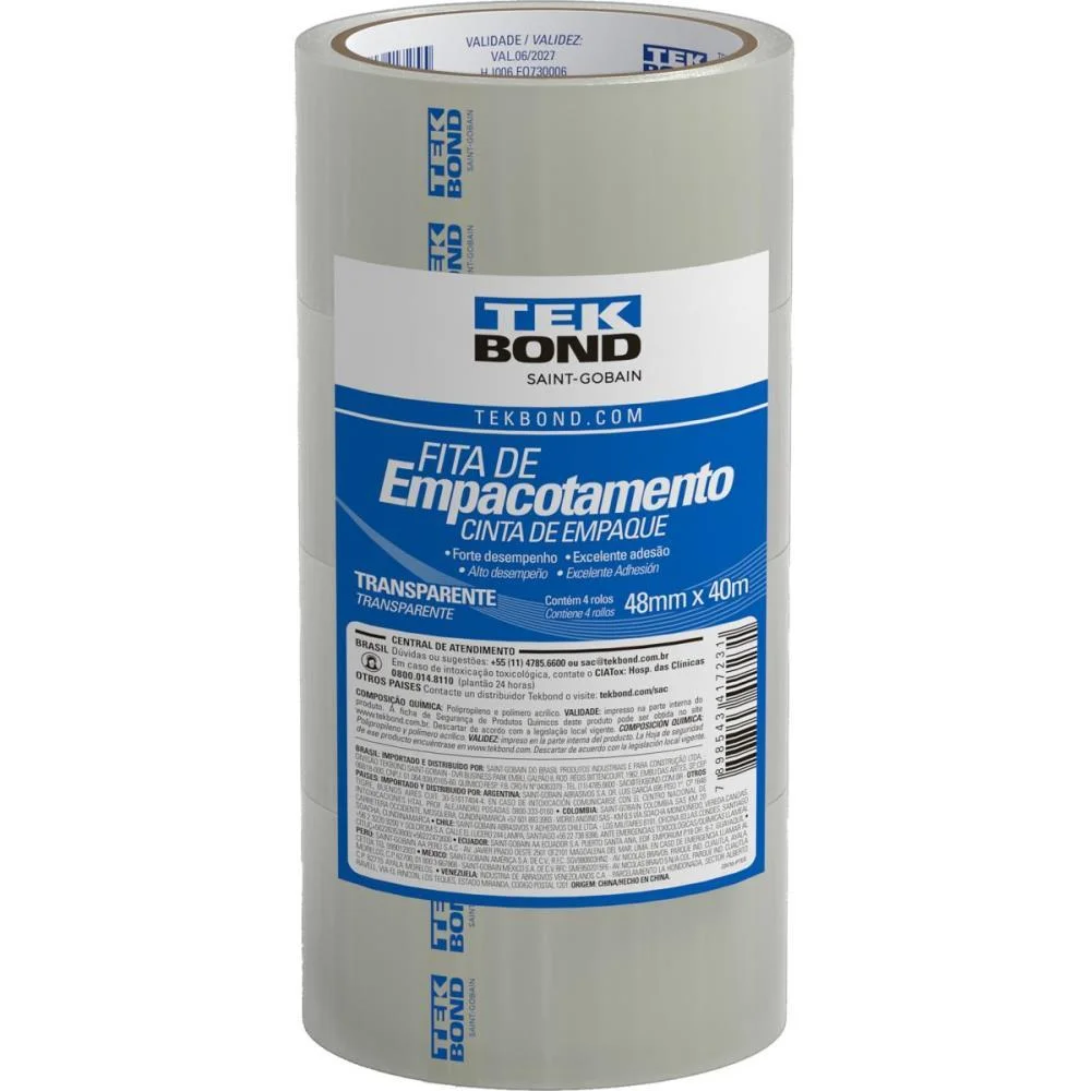 Fita Para Empacotamento Pp 48Mmx40M Transparente Tekbond (Pct.c/16) - imagem 3