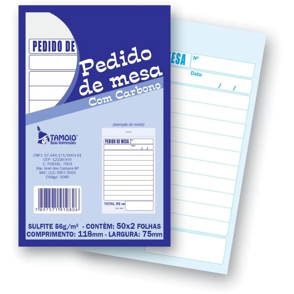 Impresso Talao De Pedido Mesa 2 Vias 50 Folhas Carbono Tamoio (Pct.c/05) - imagem 3