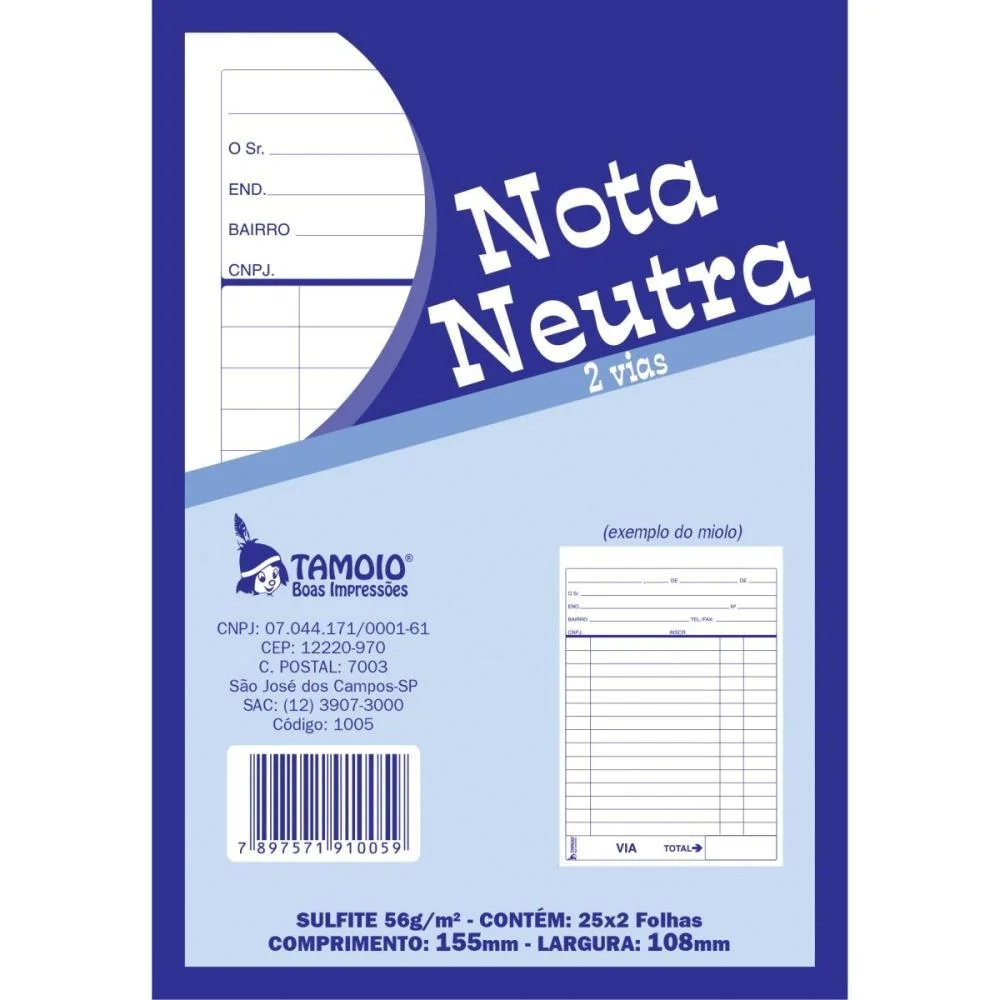 Impresso Talao Nota Neutra 1/32 25X02Fls.2Via Tamoio (Pct.c/05) - imagem 2