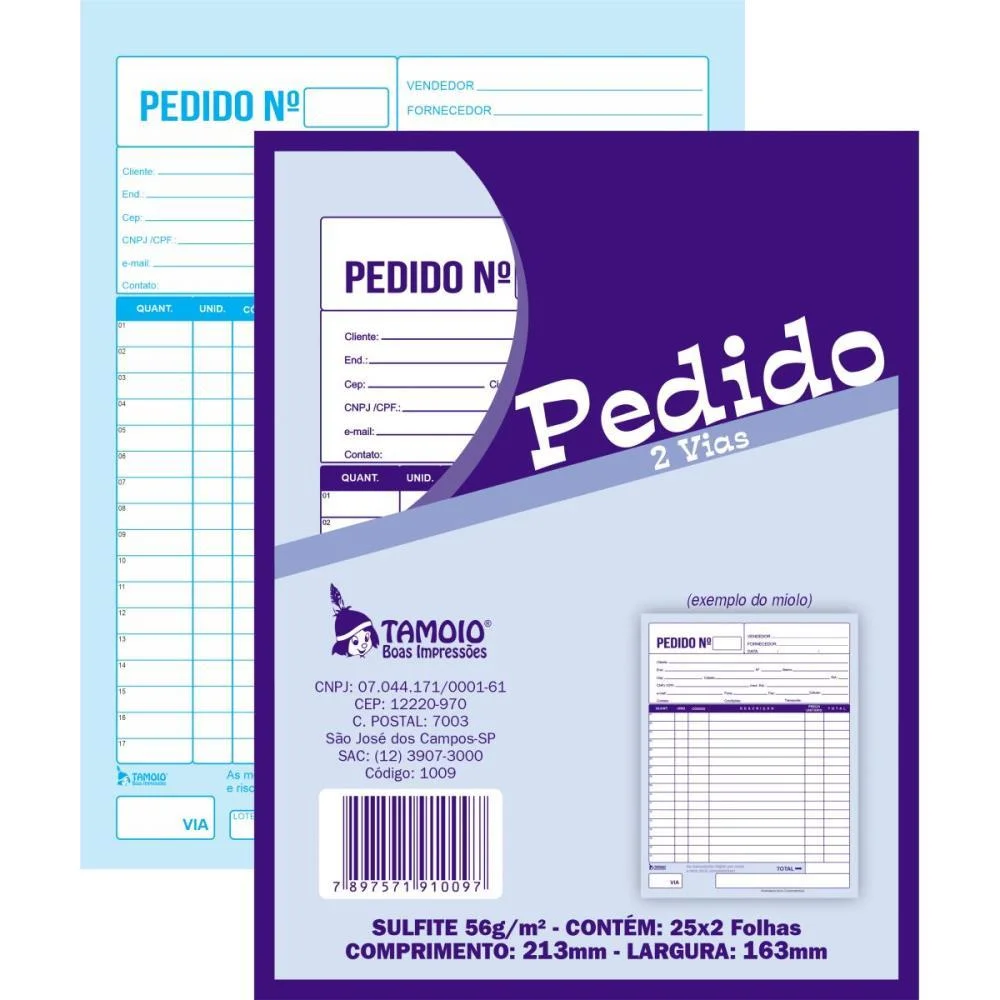 Impresso Talao De Pedido 1/18 2 Vias 25 Folhas Tamoio (Pct.c/05) - imagem 3