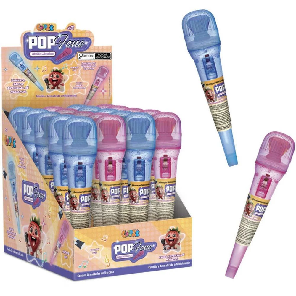 Doce Pop Fone Pirulito+Microf C/Luz Colore C/ 20 Unidades - imagem 3