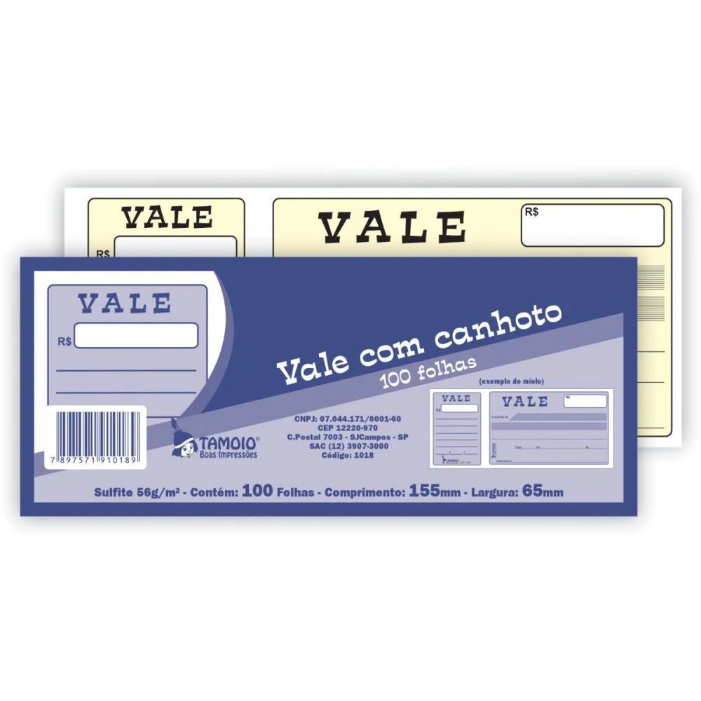 Impresso Recibo Vale Com Canhoto 100Fls Tamoio (Pct.c/05) - imagem 3