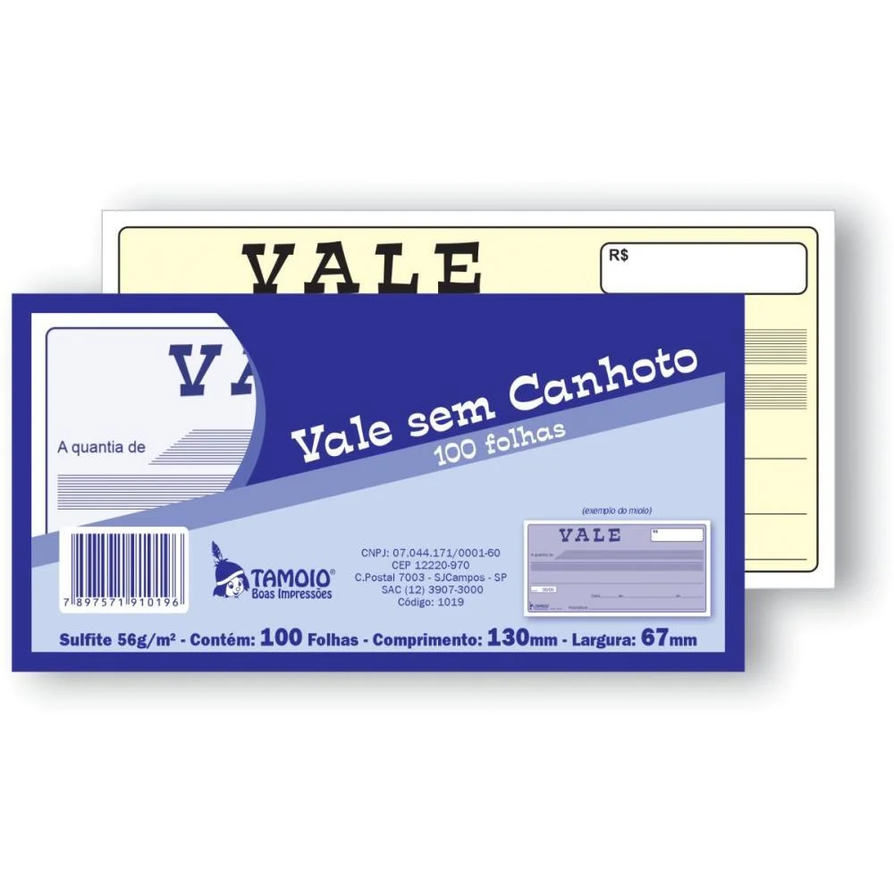 Impresso Recibo Vale Sem Canhoto 100Fls Tamoio (Pct.c/05) - imagem 3