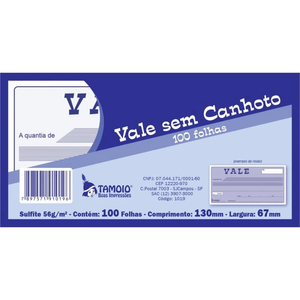 Impresso Recibo Vale Sem Canhoto 100Fls Tamoio (Pct.c/05) - imagem 4