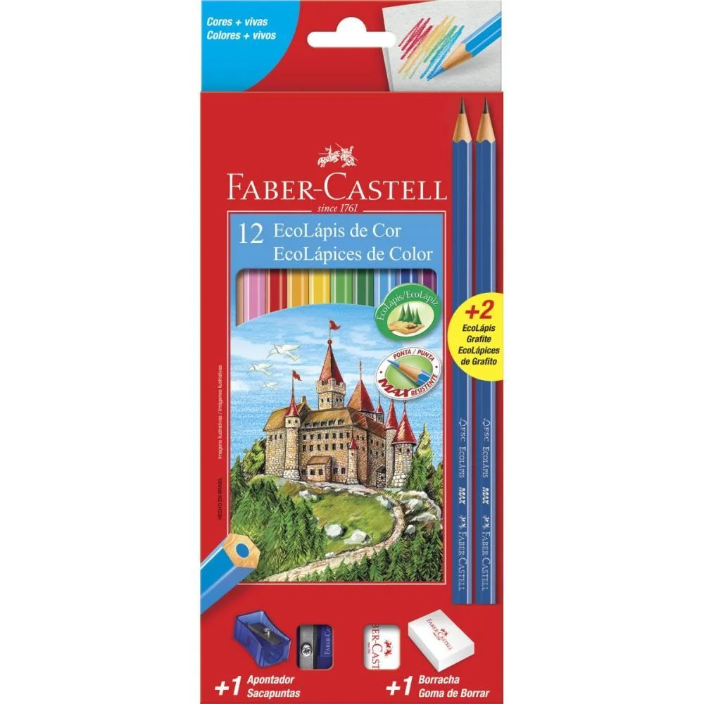 Lapis De Cor Sextavado Ecolapis 12 Cores C/Kit Faber-Castell (Pct.c/12) - imagem 2