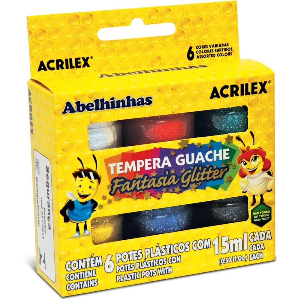 Tinta Guache 015Ml 06 Cores 15Ml Com Glitter Acrilex (Pct.c/06) - imagem 2