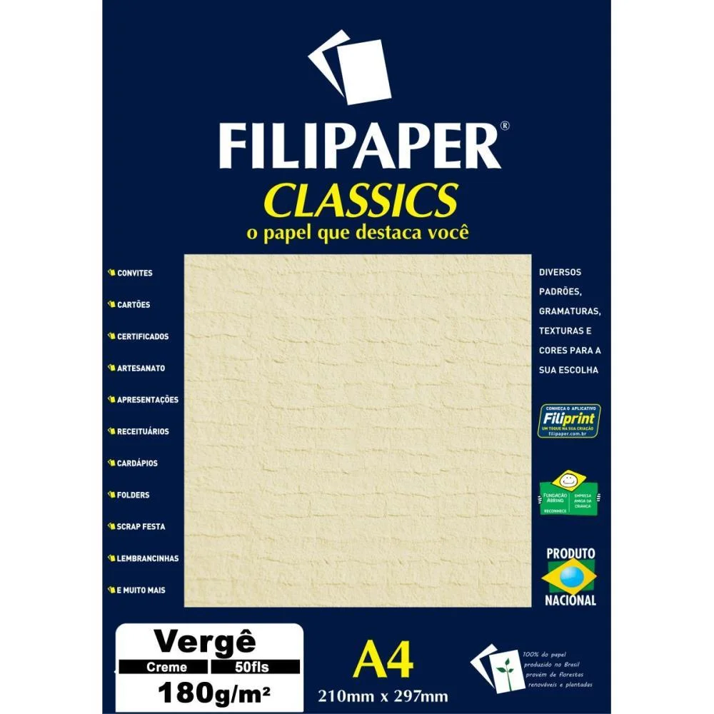 Papel A4 Verge Creme 180G. Filiperson (Cx.c/50) - imagem 2