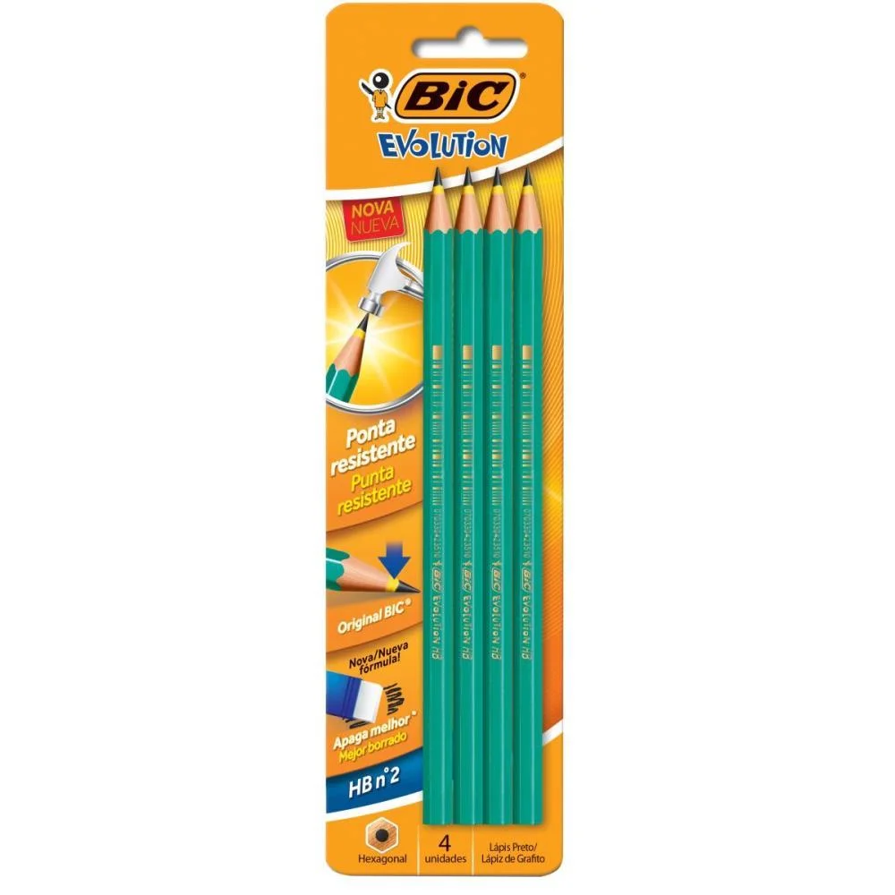 Lapis Preto Sextavado Evolution 2Hb S/Borracha Bic (Bl.c/04) - imagem 3