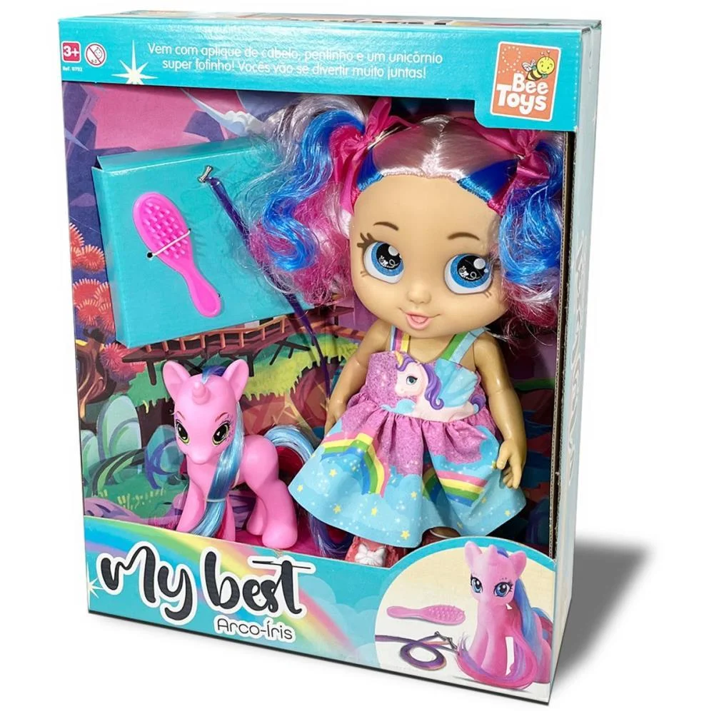 Boneca My Best Arco Iris C/Unicornio Bee Toys (Unidade) - imagem 7
