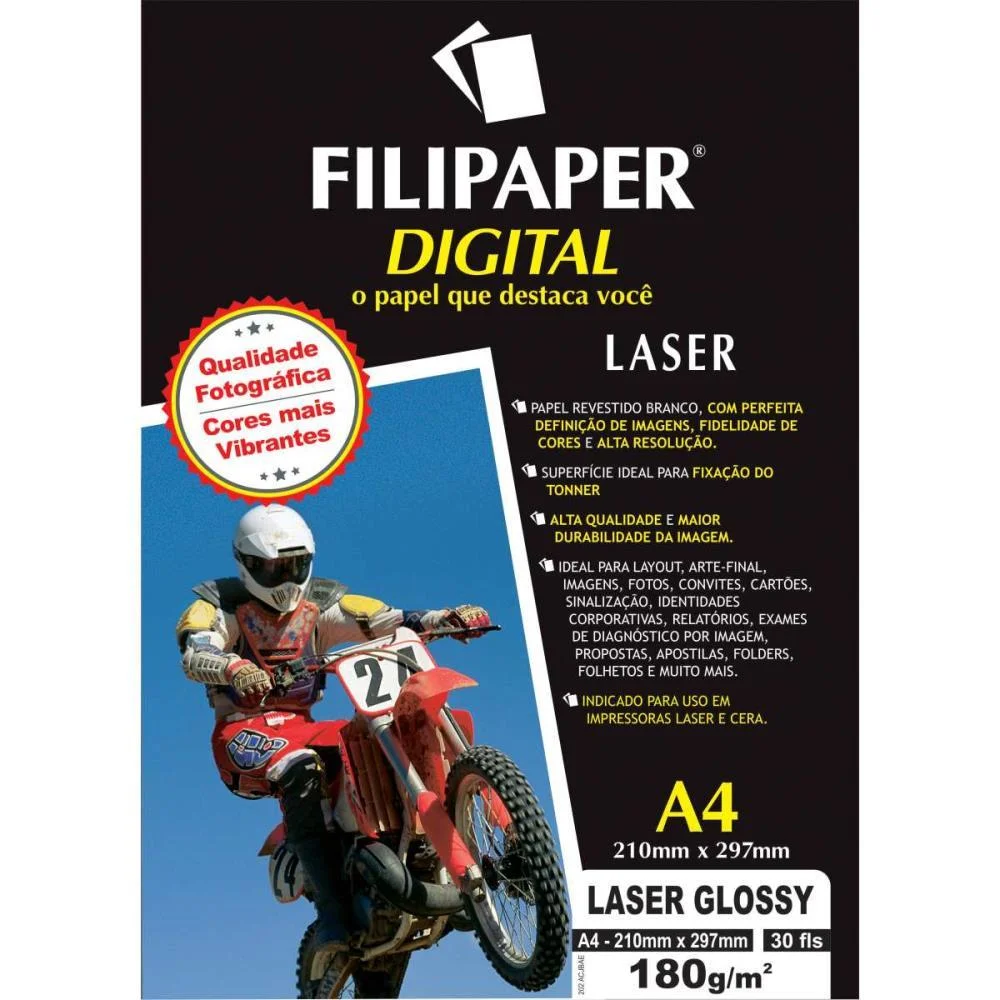 Papel Fotografico Laser A4 Glossy Profissional 180G Filiperson (Cx.c/30) - imagem 3