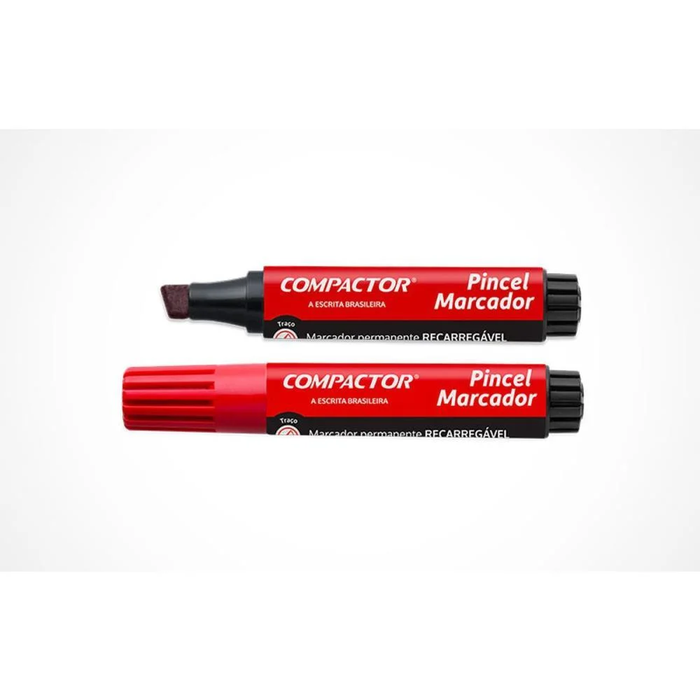 Pincel Marcador Permanente Recarregavel 4 E 8Mm Vermelho Compactor (Cx.c/12) - imagem 4