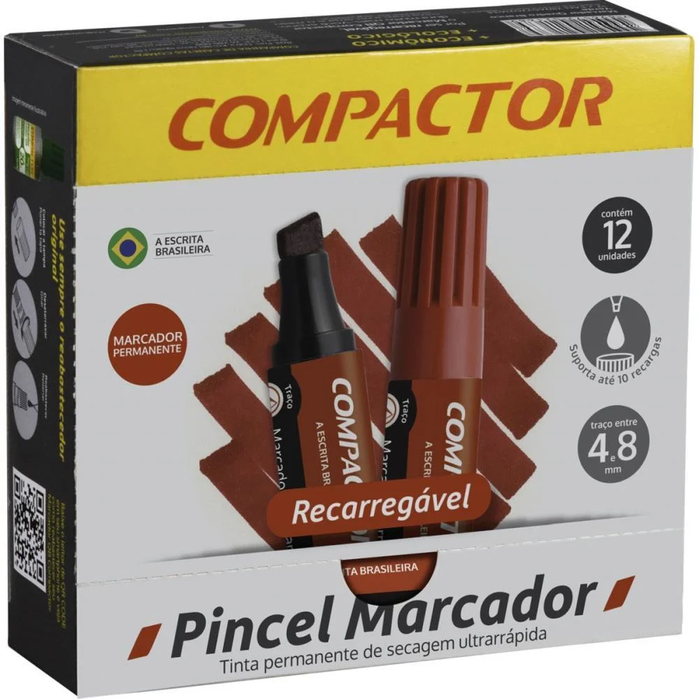 Pincel Marcador Permanente Recarregavel 4 E 8Mm Vermelho Compactor (Cx.c/12) - imagem 6