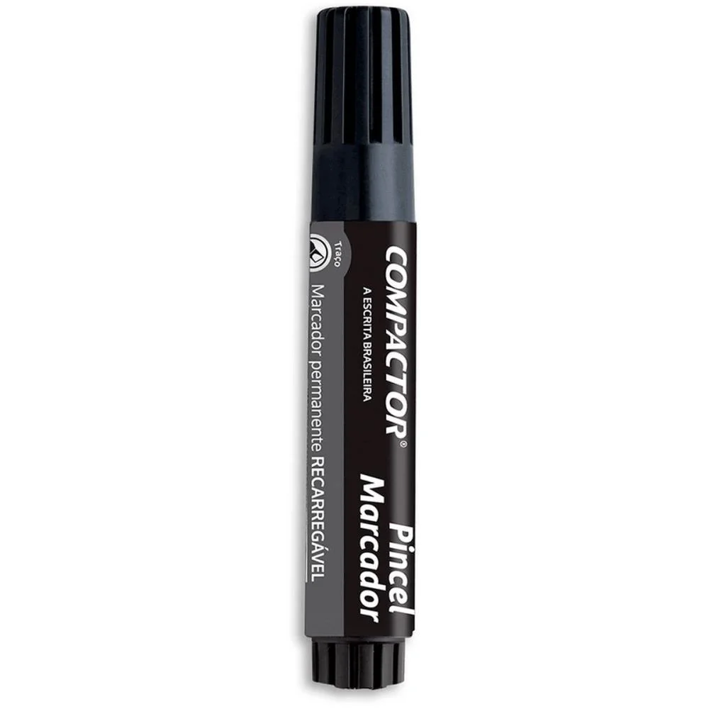 Pincel Marcador Permanente Recarregavel 4 E 8Mm Preto Compactor (Cx.c/12) - imagem 2
