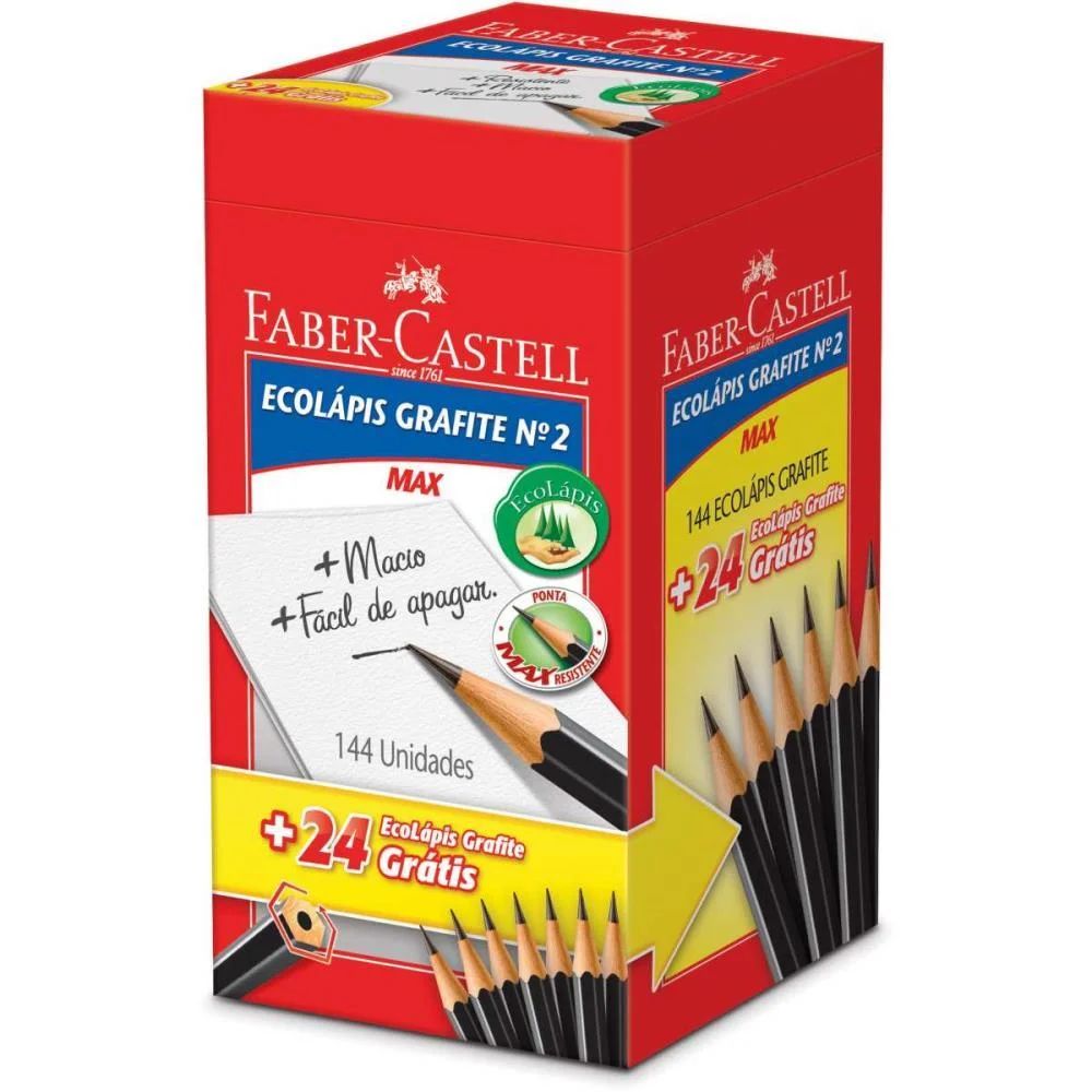 Lapis Preto Sextavado Ecolapis N.2 Hb Preto Faber-Castell (Cx.c/144) - imagem 3