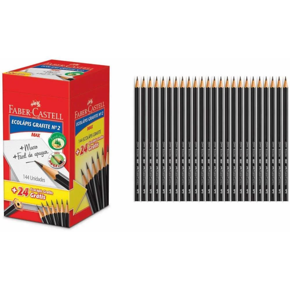 Lapis Preto Sextavado Ecolapis N.2 Hb Preto Faber-Castell (Cx.c/144) - imagem 4