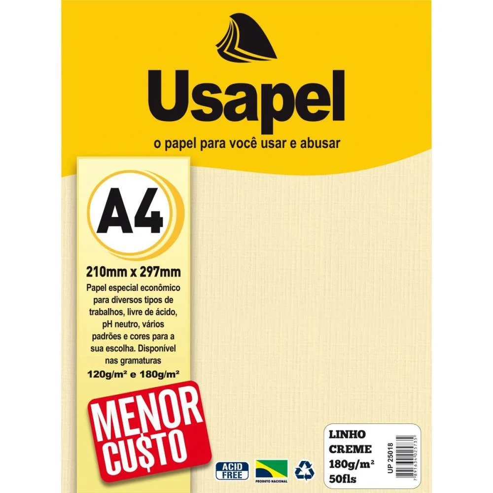 Papel A4 Linho Usapel Creme 180G. Filiperson (Pct.c/50) - imagem 3
