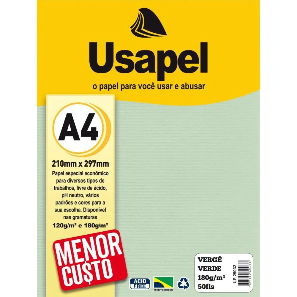 Papel A4 Verge Usapel Verde 180G. Filiperson (Pct.c/50) - imagem 3