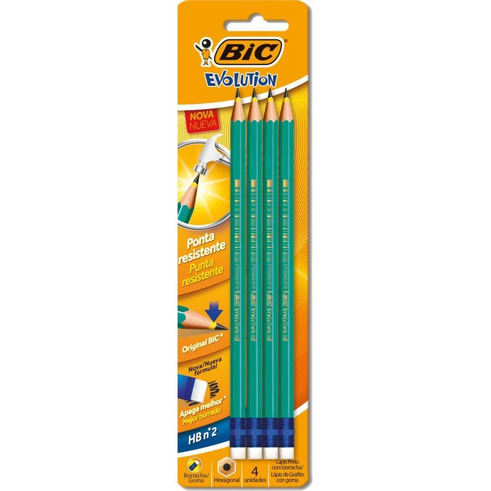Lapis Preto Sextavado Evolution 2Hb C/Borracha Bic (Bl.c/04) - imagem 3