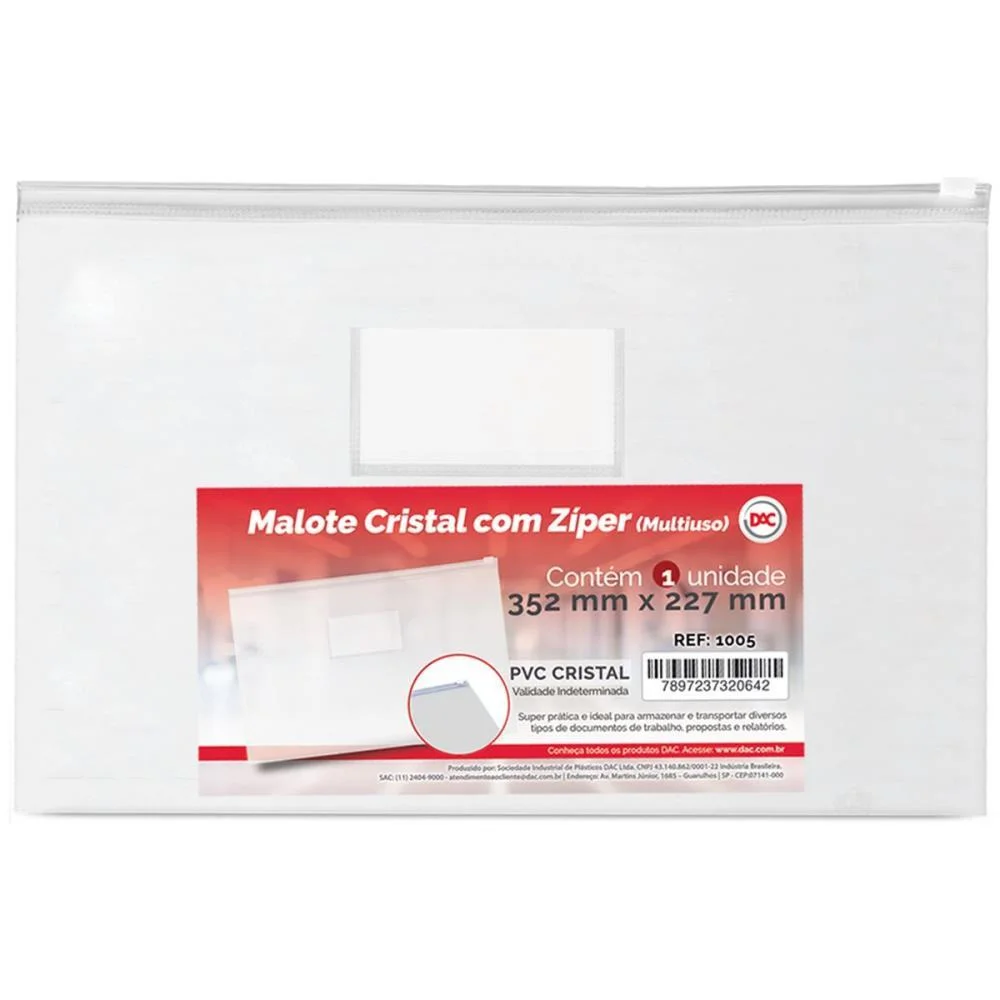 Pasta Malote Cristal C/Ziper 352X227Mm Dac (Pct.c/05) - imagem 2