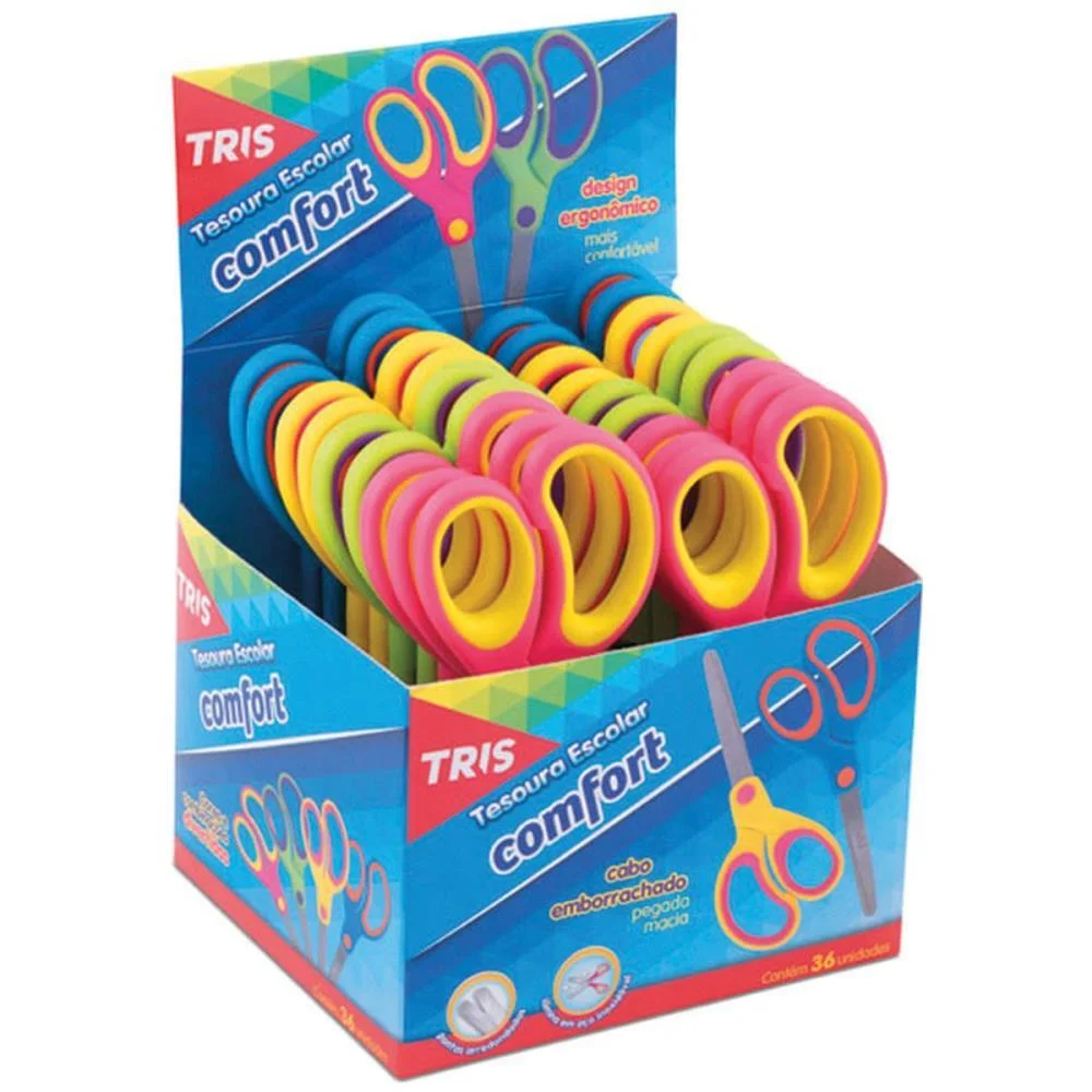 Tesoura Escolar Tris Comfort 15Cm Emborrachada Summit C/ 18 Unidades - imagem 2