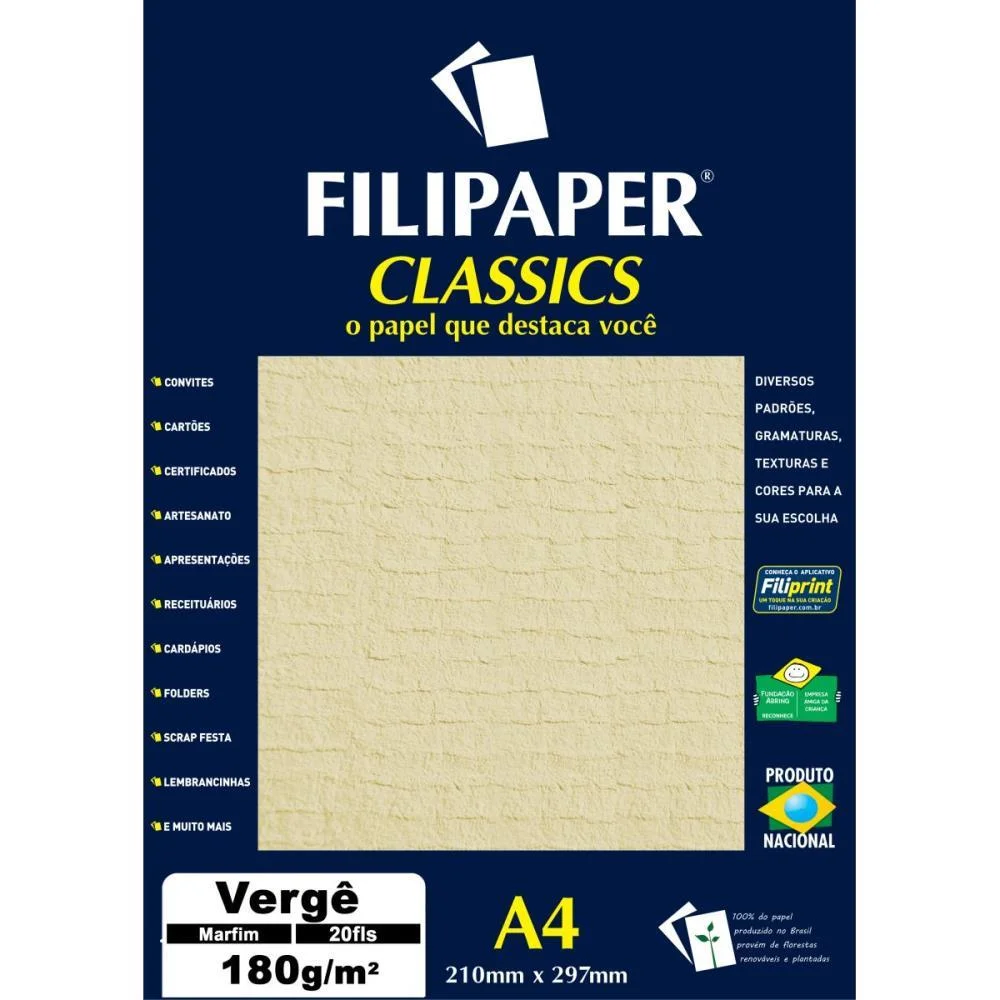 Papel A4 Verge Marfim 180G. Filiperson (Cx.c/20) - imagem 3