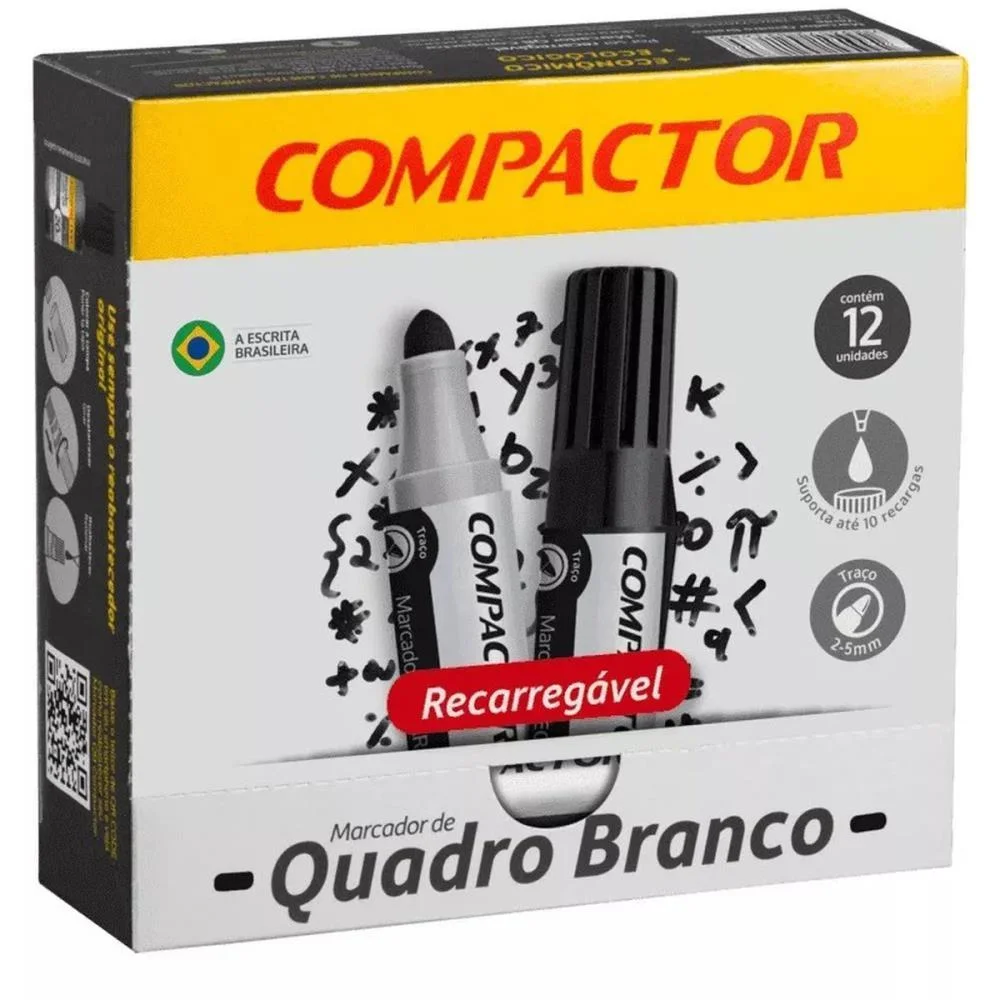 Pincel Quadro Branco Qb Recarregavel Preto Compactor (Cx.c/12) - imagem 2