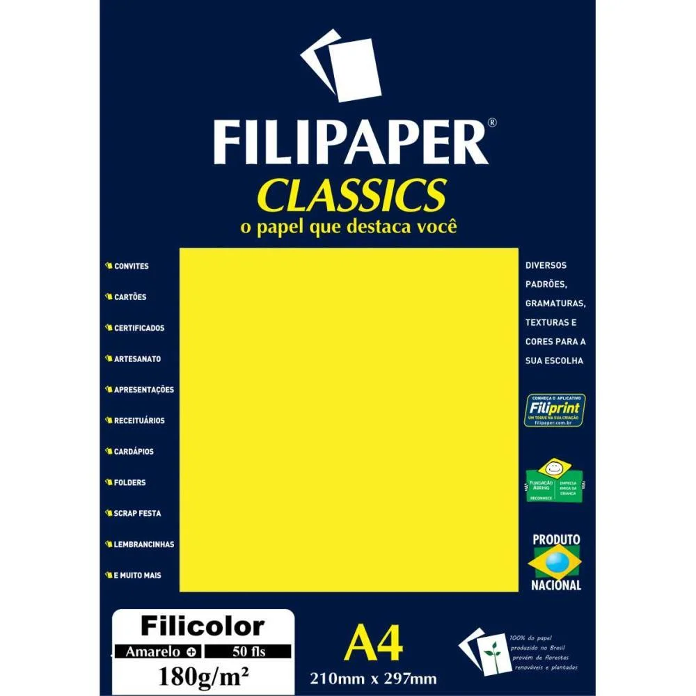 Papel A4 Color Filicolor Amarelo 180G. Filiperson (Pct.c/50) - imagem 2