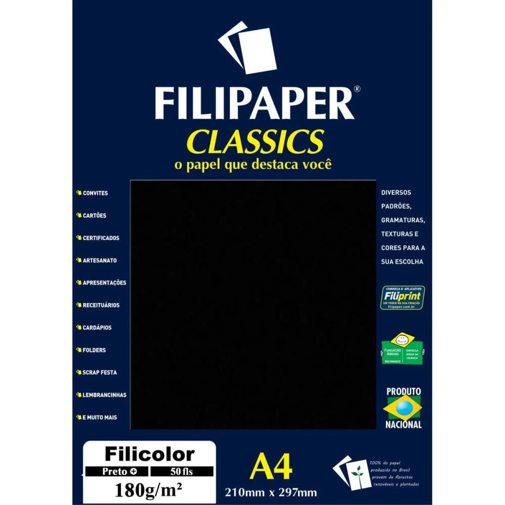 Papel A4 Color Filicolor Preto 180G. Filiperson (Pct.c/50) - imagem 3