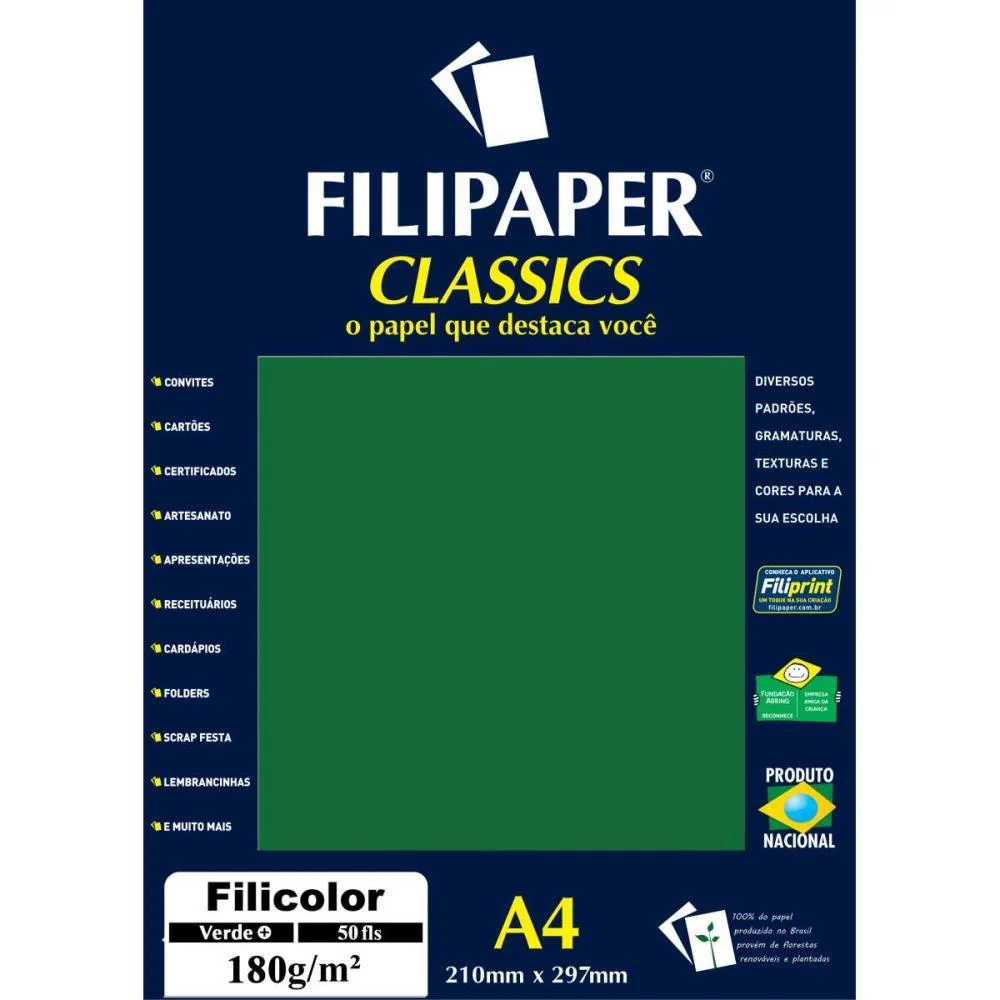 Papel A4 Color Filicolor Verde 180G. Filiperson (Pct.c/50) - imagem 2