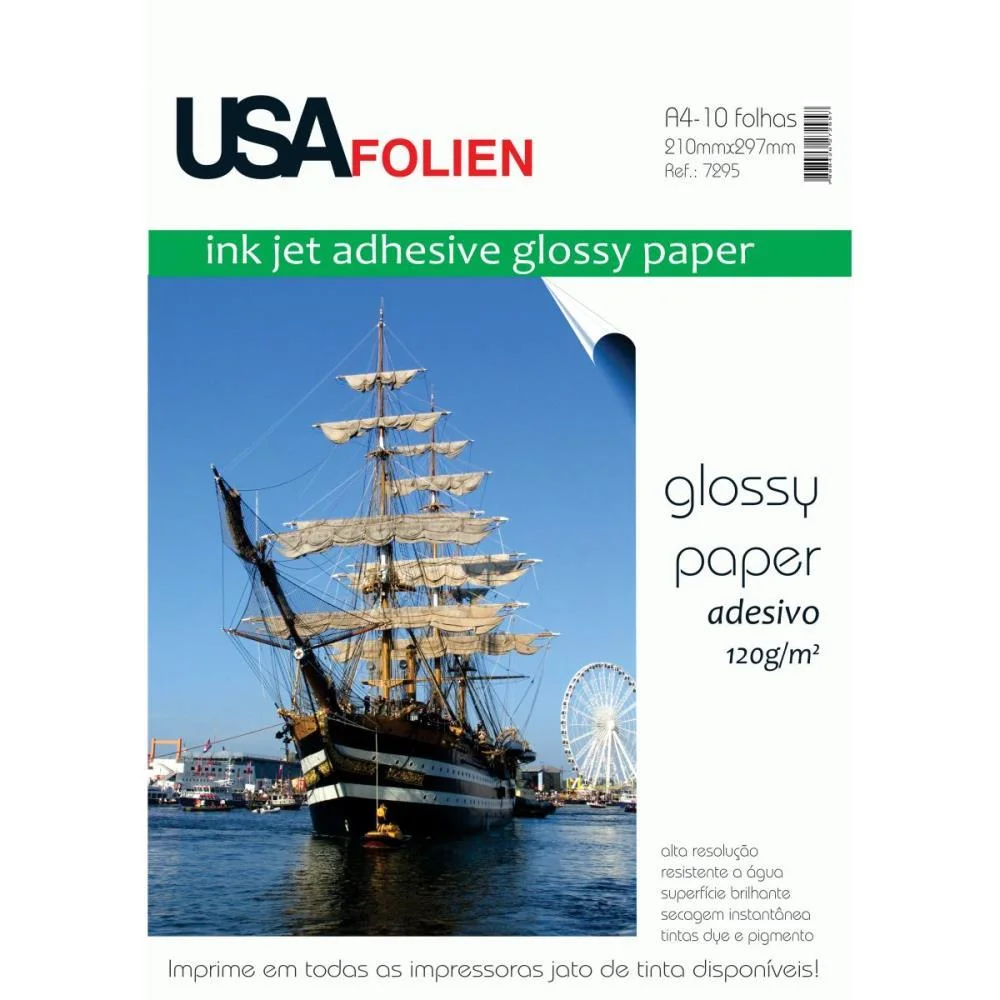Papel Fotografico Inkjet A4 Glossy Adesivo 120G Usa Folien (Pct.c/10) - imagem 2