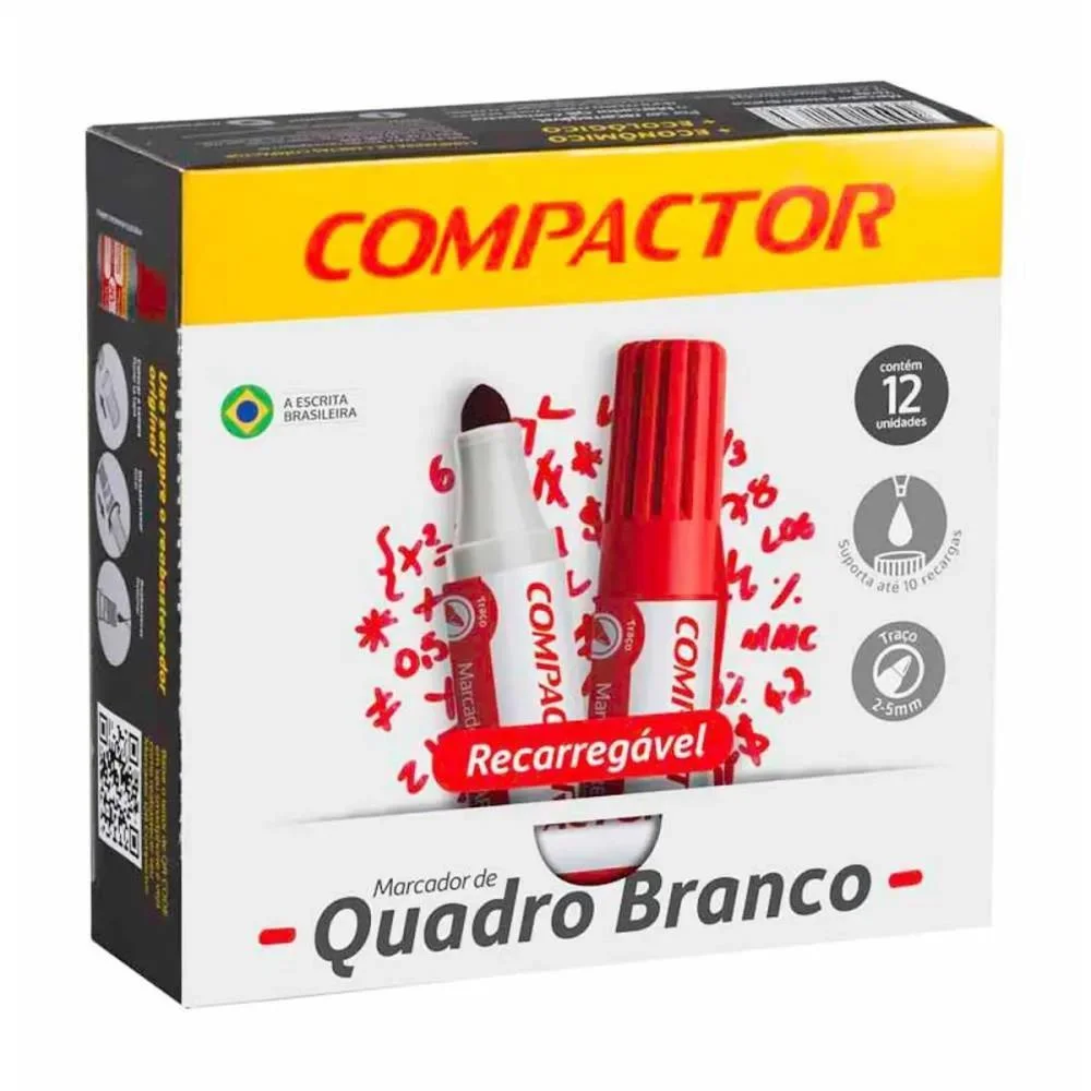 Pincel Quadro Branco Qb Recarregavel Vermelho Compactor (Cx.c/12) - imagem 3