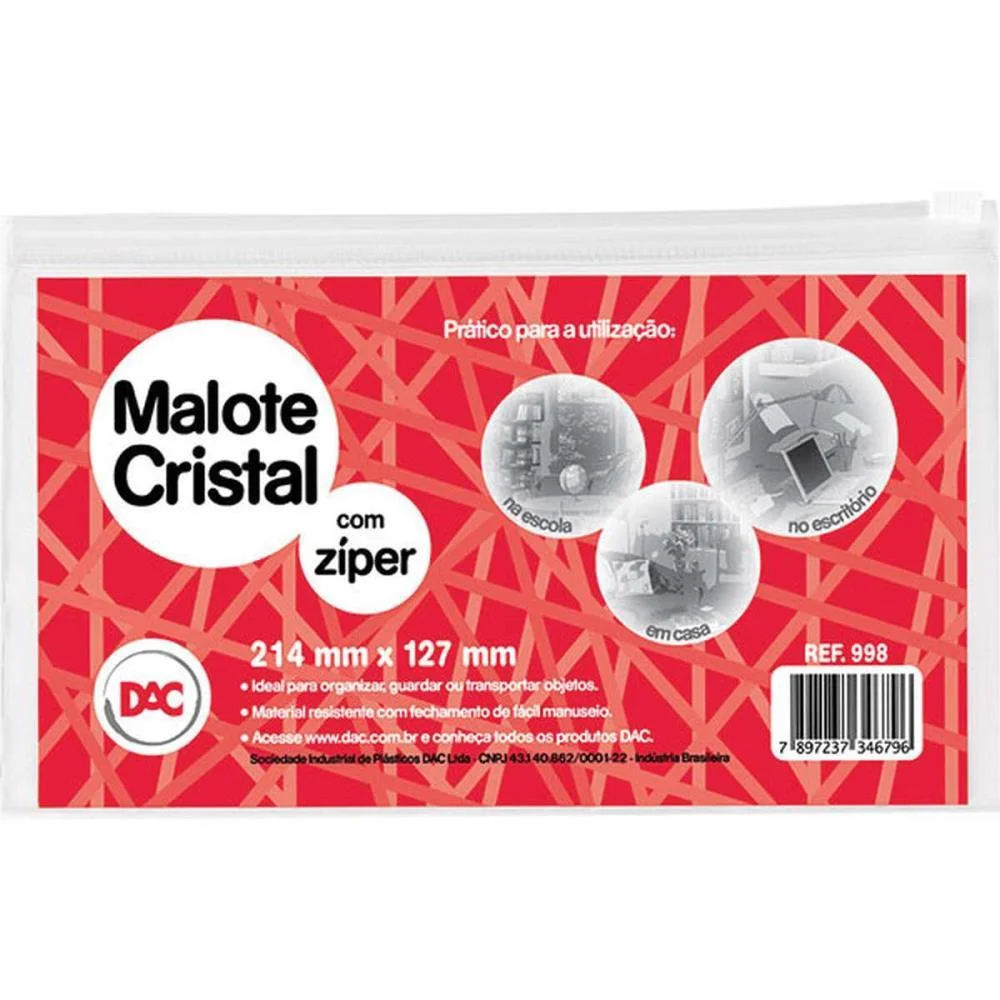 Pasta Malote Cristal C/Ziper 214X127Mm Dac (Pct.c/05) - imagem 3