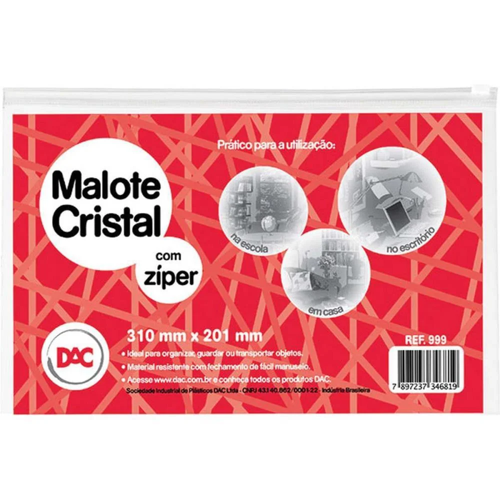 Pasta Malote Cristal C/Ziper 310X201Mm Dac (Pct.c/05) - imagem 2
